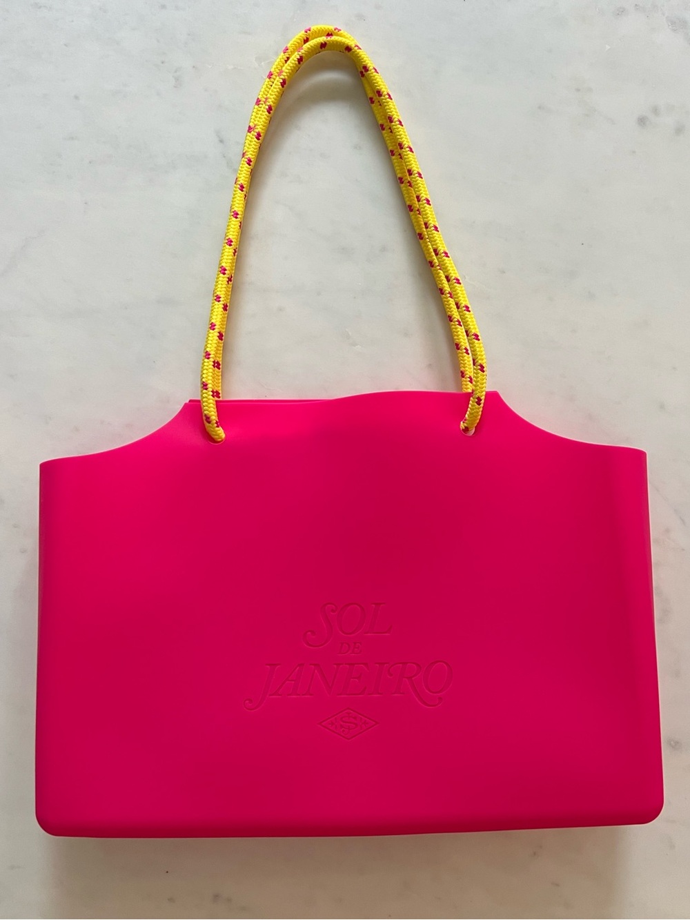 Sol de Janeiro Neon Pink Silicone Tote with Yellow Rope Handles